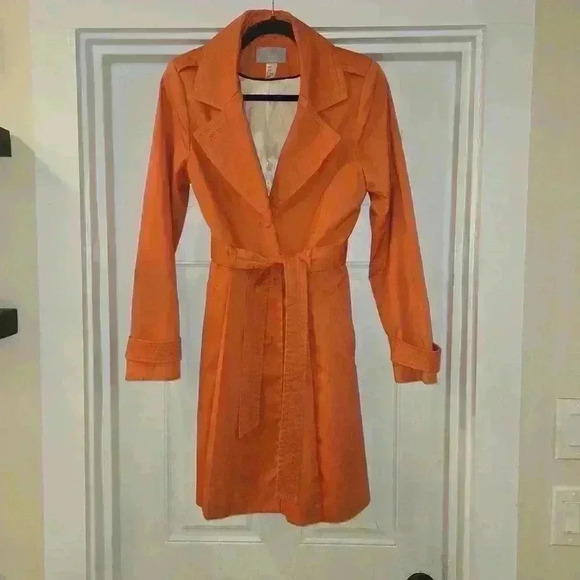 H&M Belted Trench Coat Coral Womens Size 6 - Picture 1 of 12